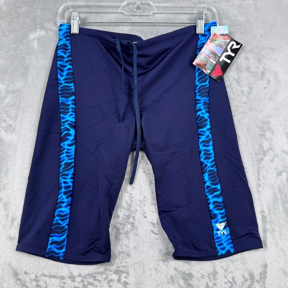 New TYR‎ Immersion Splice Jammer Swimsuit Mens 38 Navy Drawstring Unlined Shorts